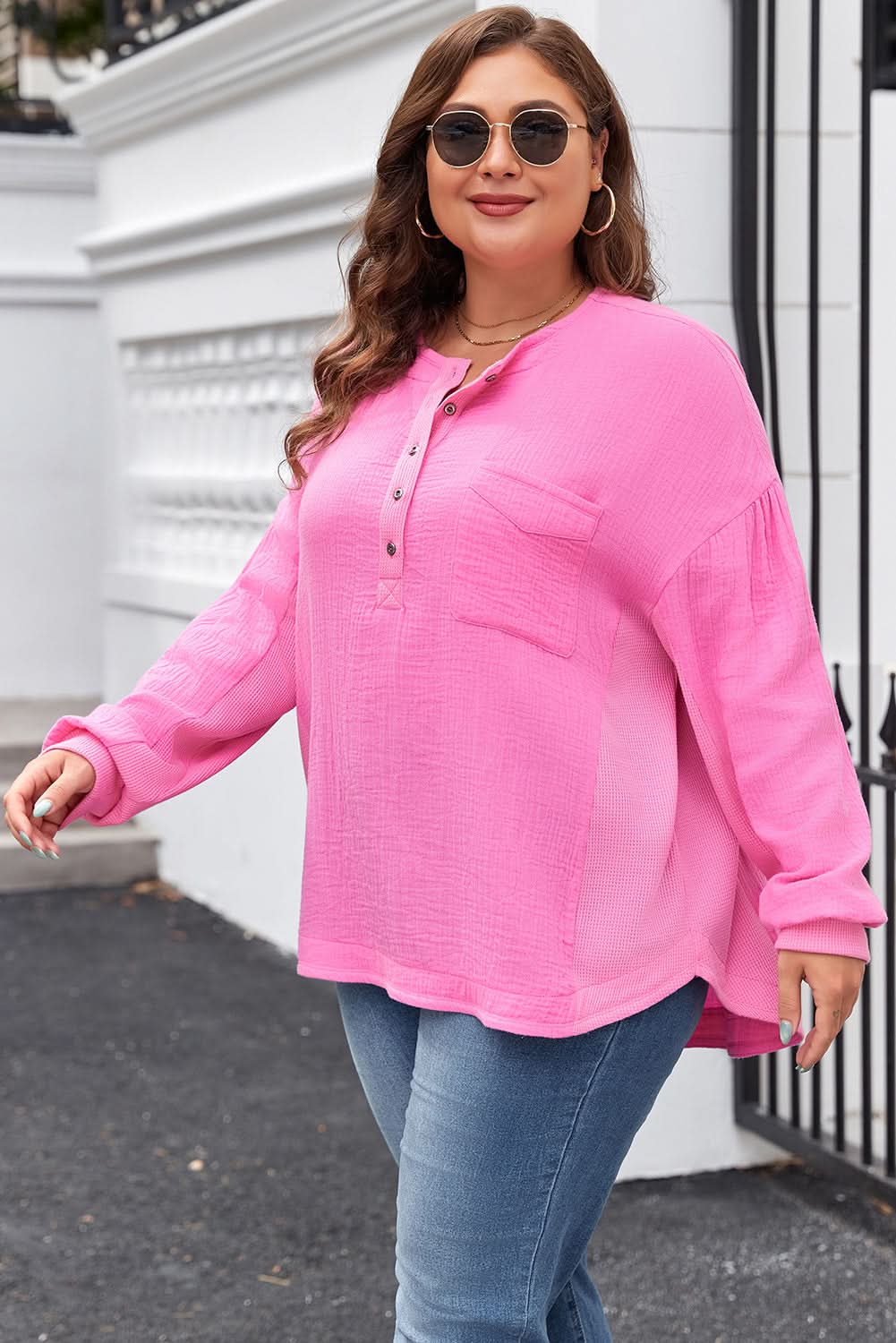 Bonbon plus size half-button top - Love Salve