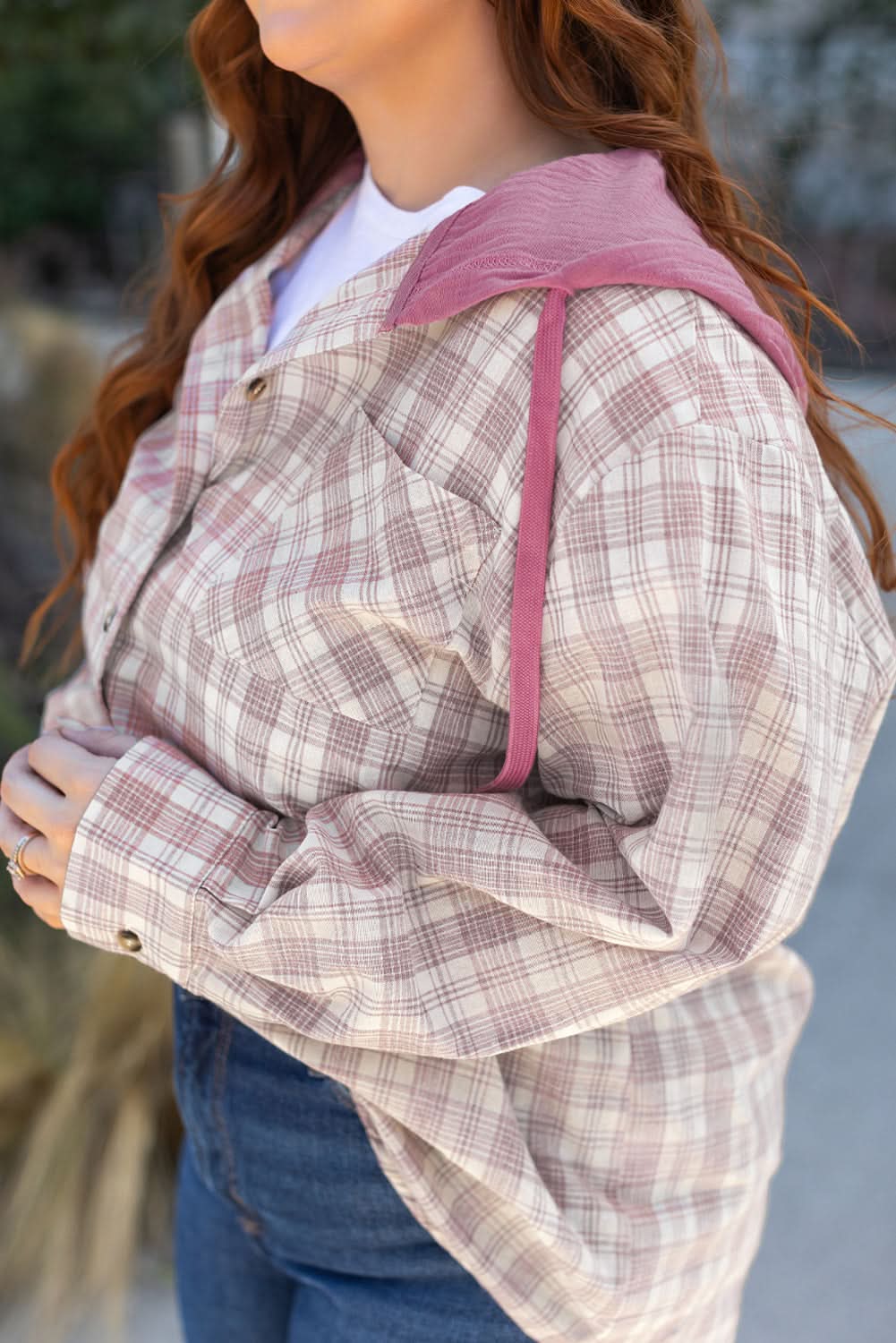 Bonbon plus size plaid hooded shirt - Love Salve