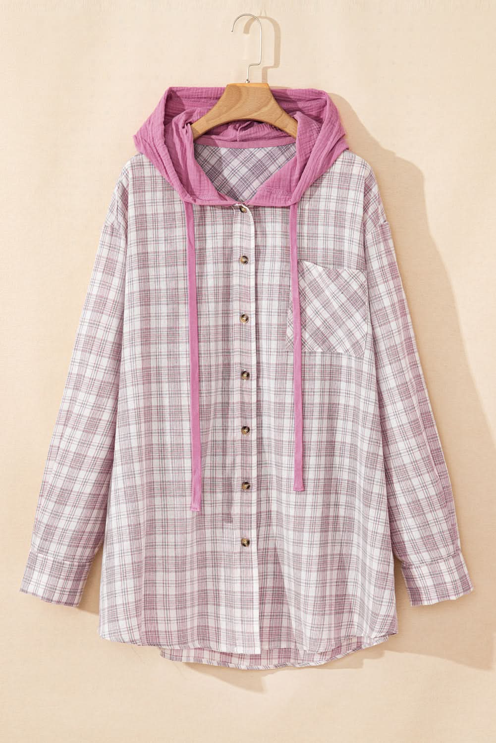 Bonbon plus size plaid hooded shirt - Love Salve