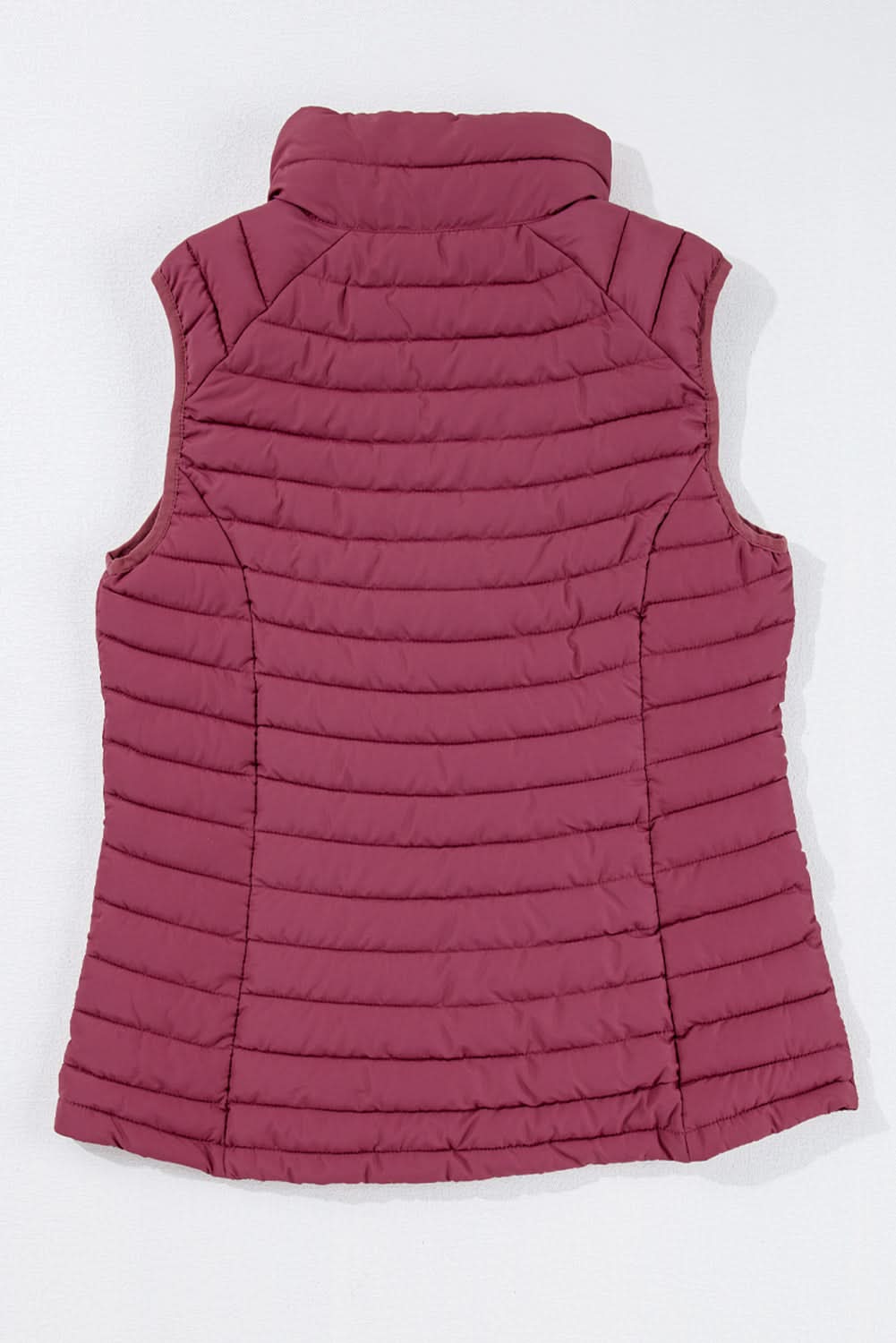 Burgundy Plush Collared Quilted Zipped Puffer Vest - Love Salve