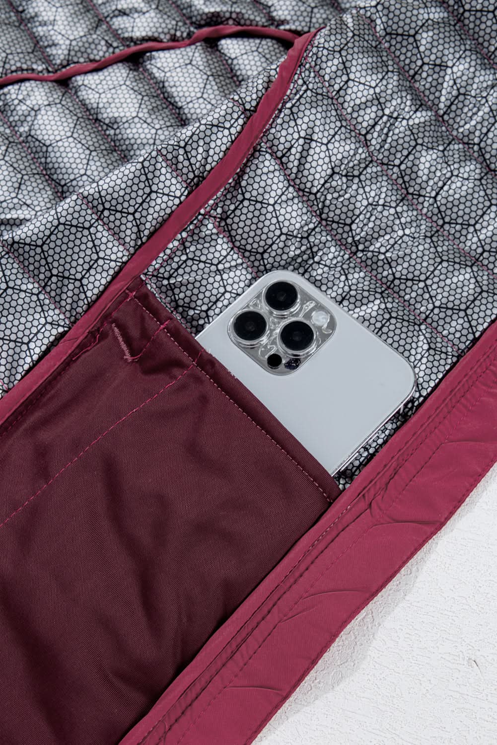 Burgundy Plush Collared Quilted Zipped Puffer Vest - Love Salve