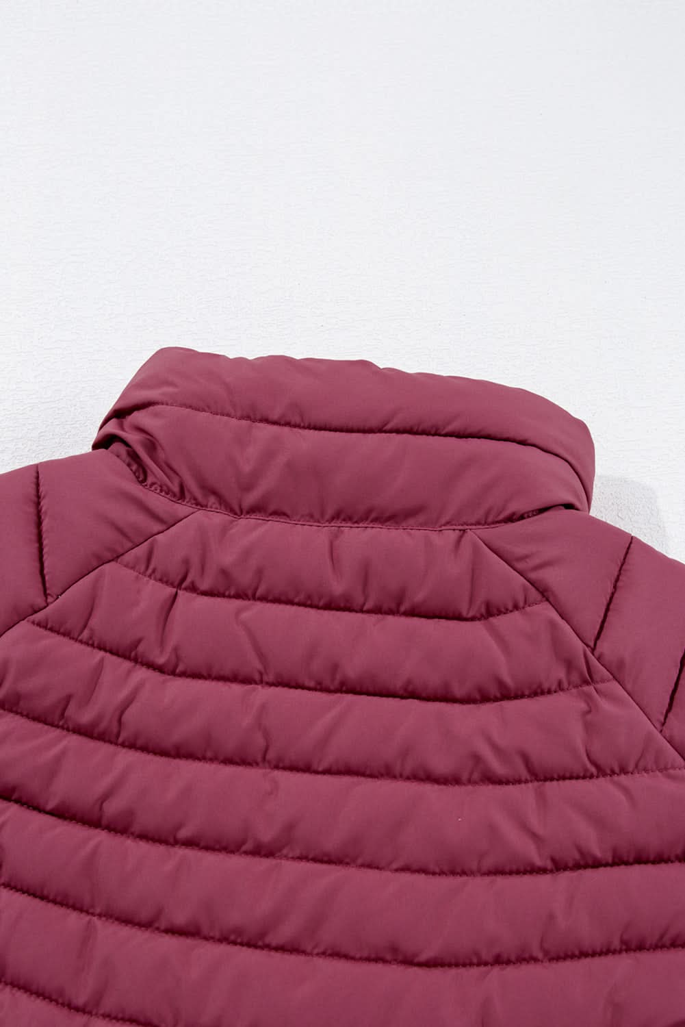 Burgundy Plush Collared Quilted Zipped Puffer Vest - Love Salve