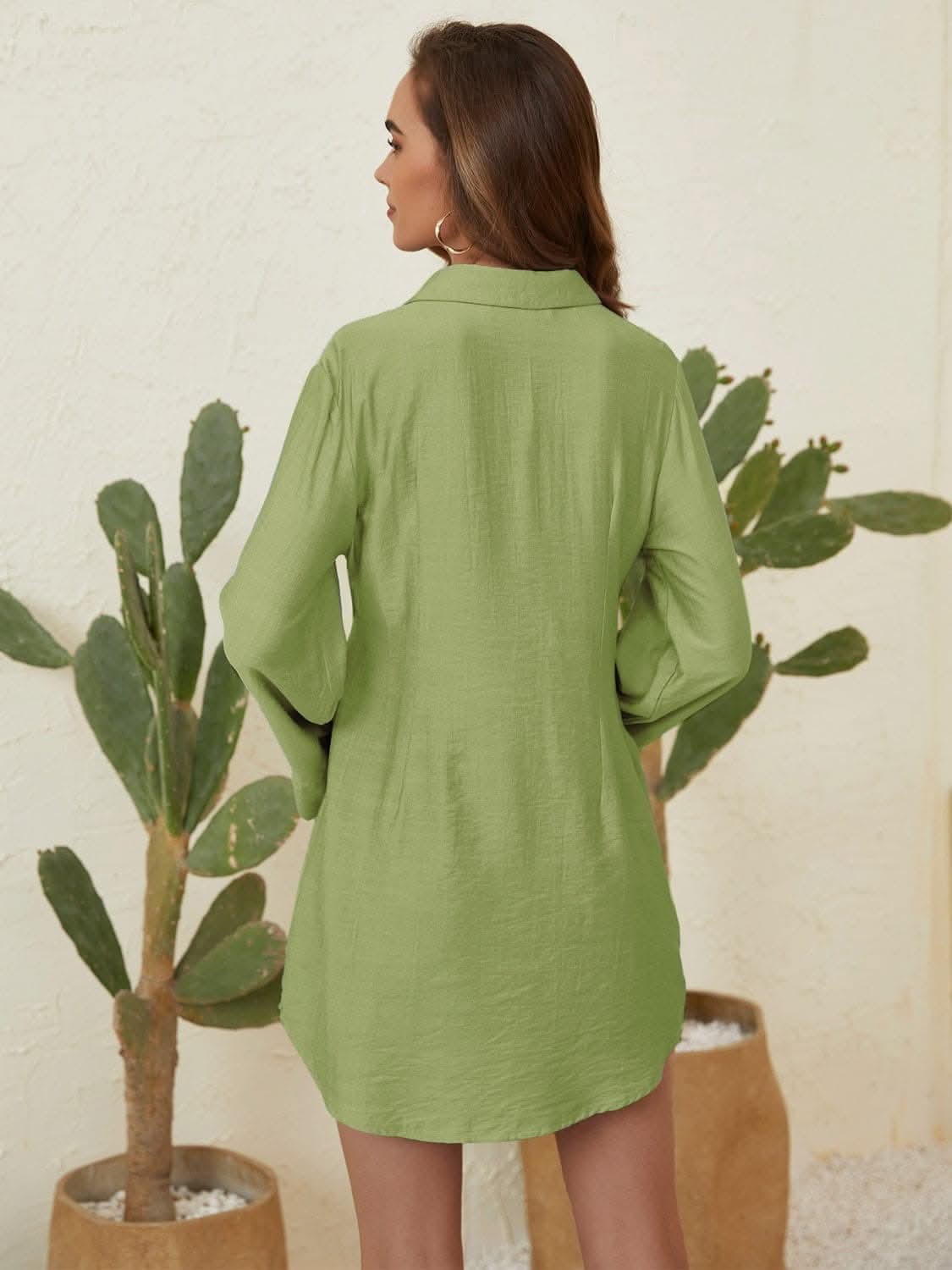 Chic Collared Long Sleeve Dress with Tied Waist Detail