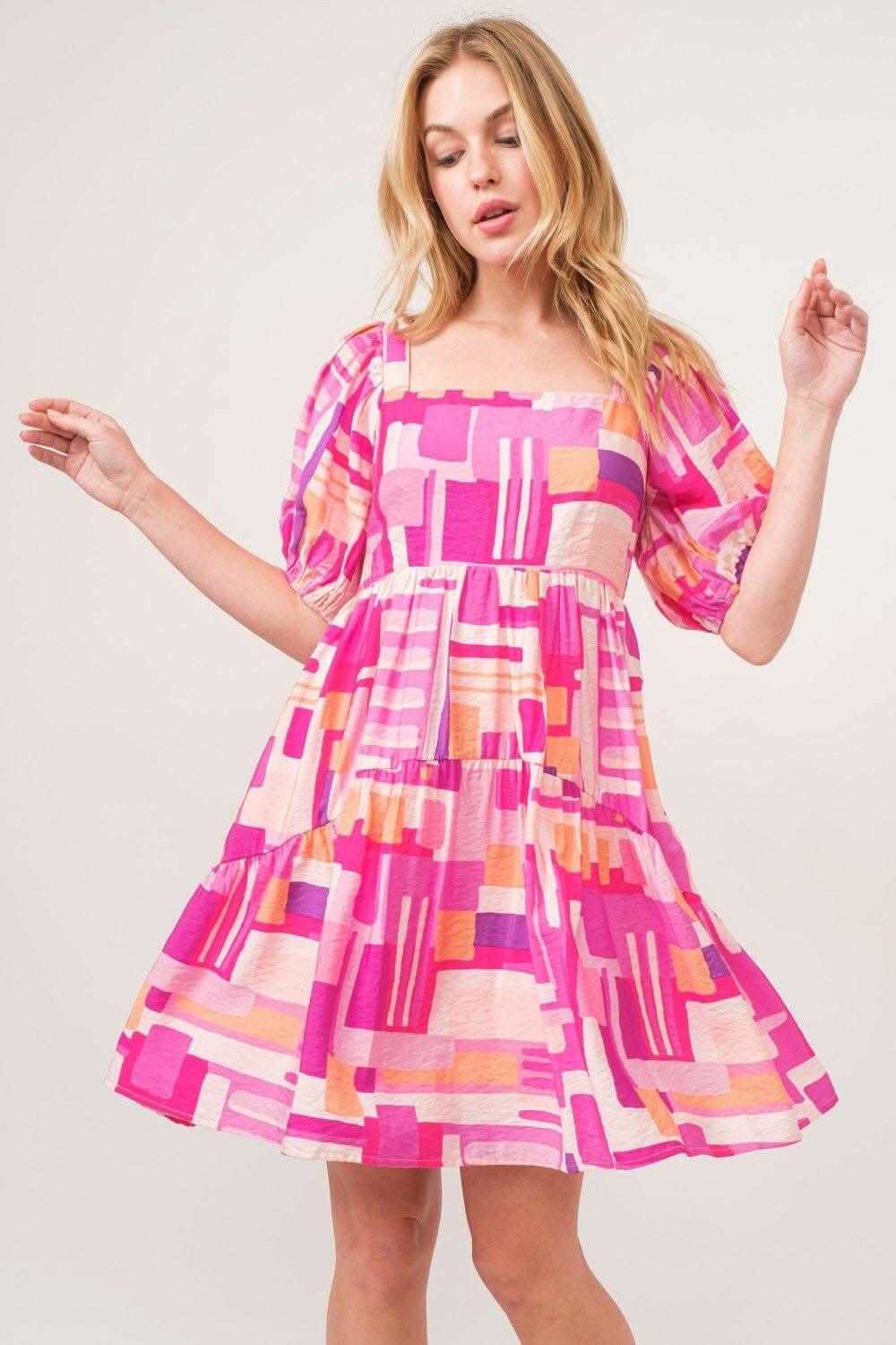 Chic Color Block Dress with Statement Sleeves - Love Salve