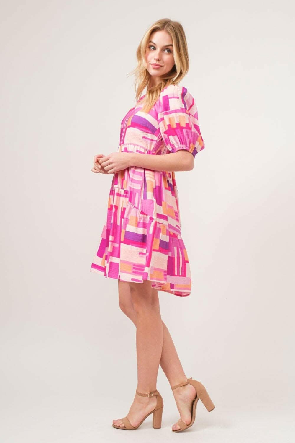 Chic Color Block Dress with Statement Sleeves - Love Salve