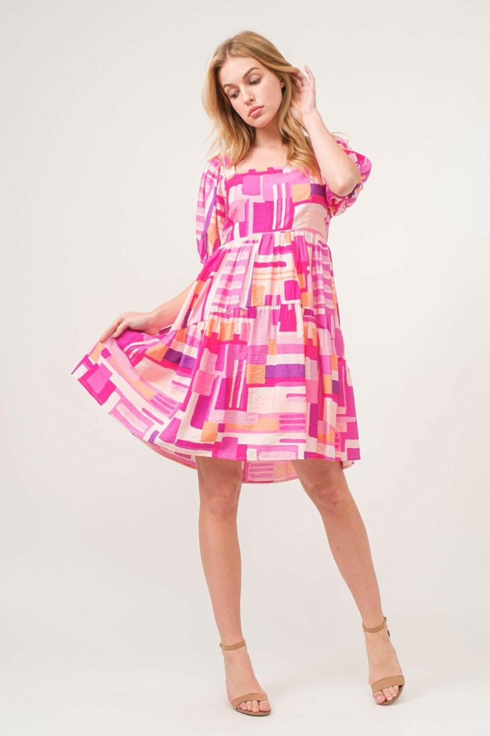 Chic Color Block Dress with Statement Sleeves - Love Salve