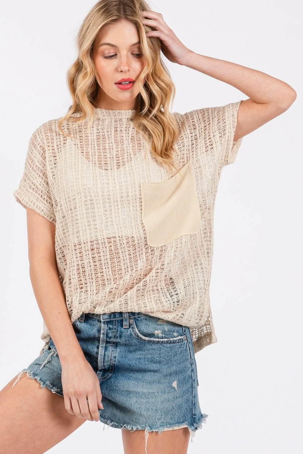 Chic Crochet Mock Neck Beach Cover-Up by Ces Femme - Love Salve