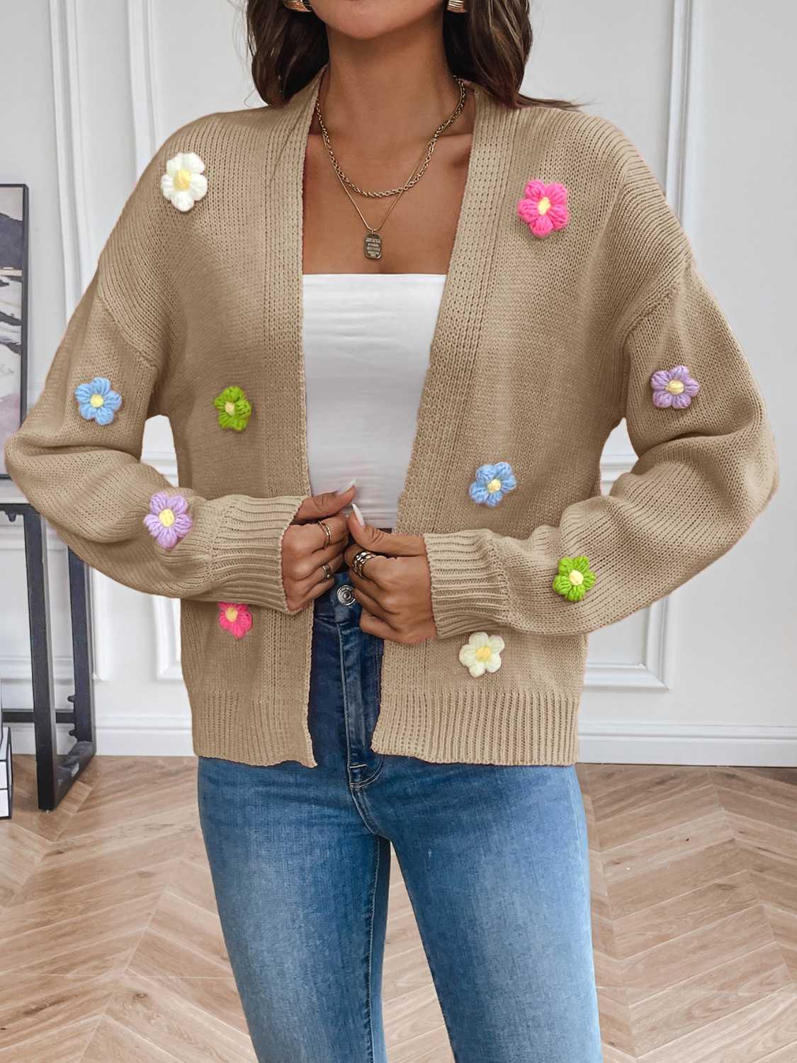 Chic Floral Open Front Cardigan - Love Salve