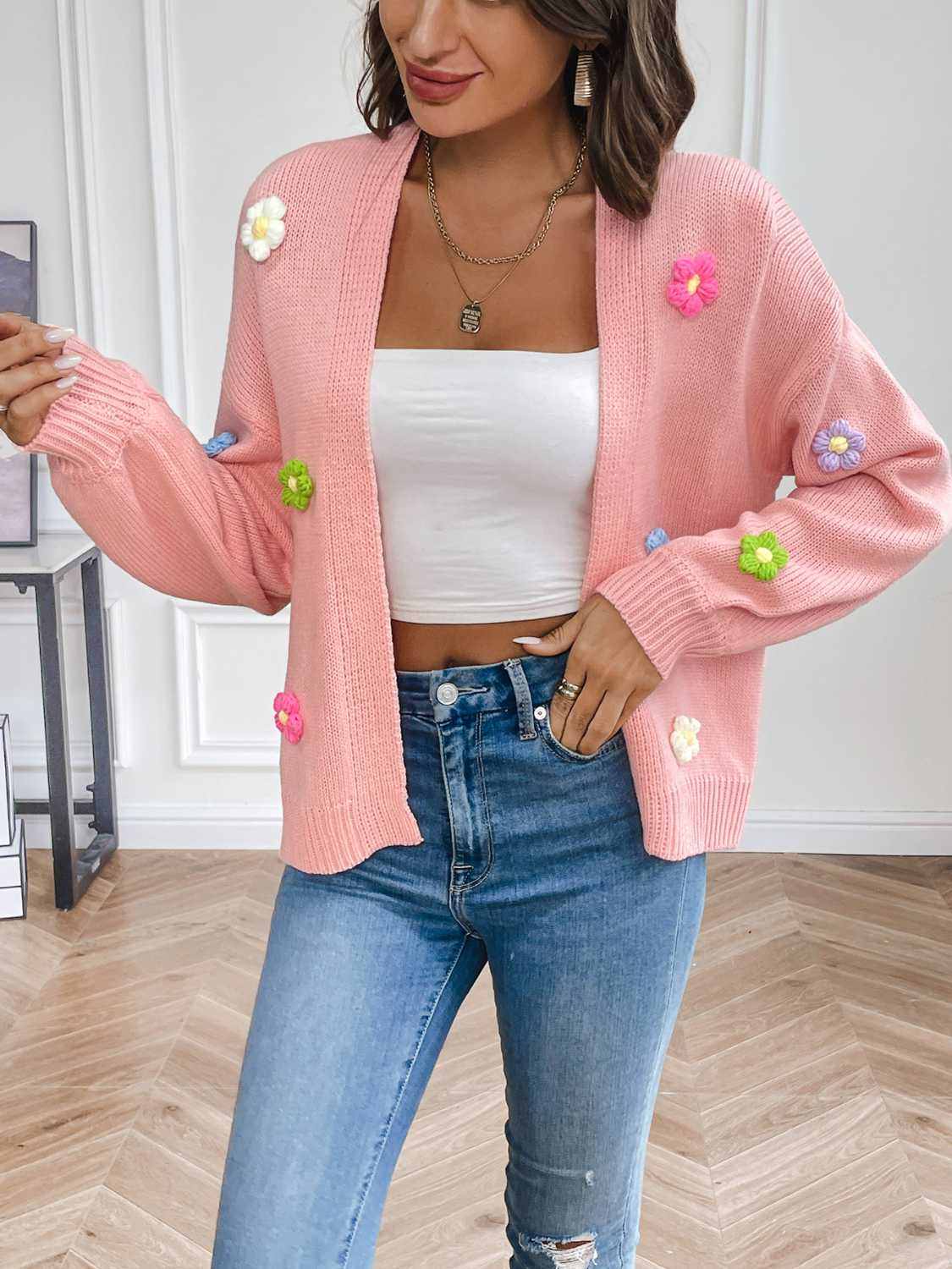 Chic Floral Open Front Cardigan - Love Salve