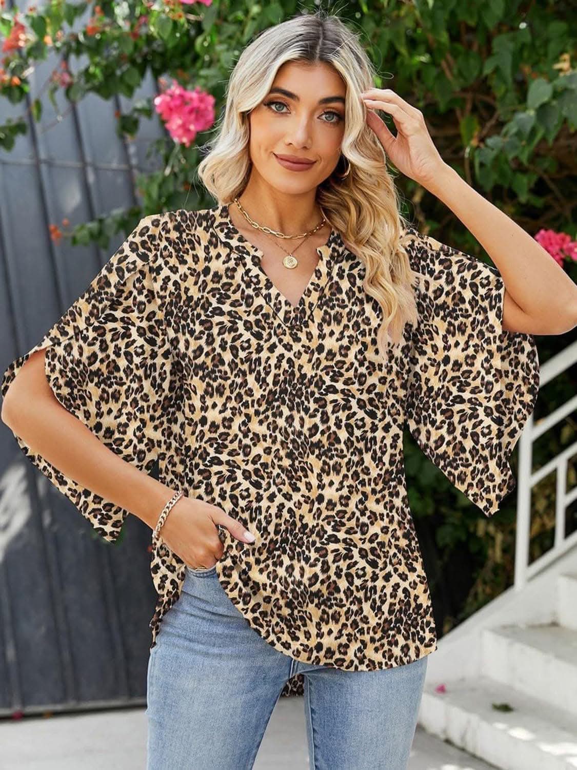 Chic Notched Sleeve Blouse - Love Salve