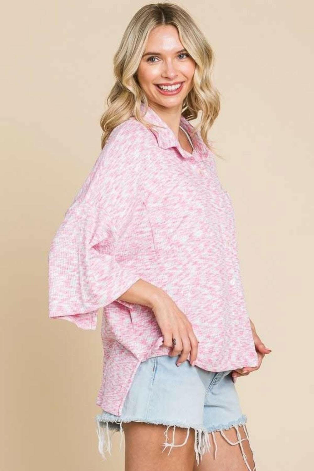 Chic Red Button-Up Slit Shirt with Drop Shoulder - Love Salve