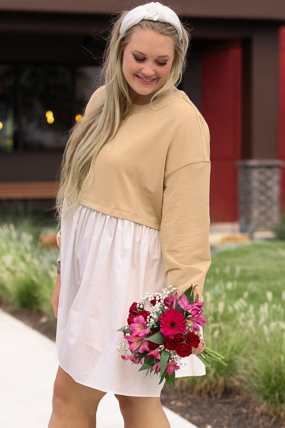 Chic apricot colorblock mini dress - Love Salve