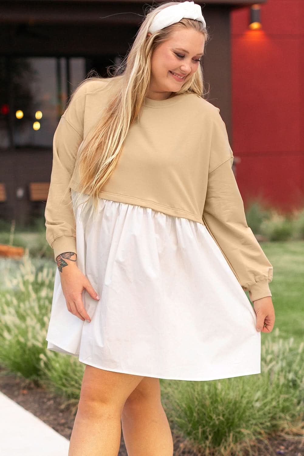 Chic apricot colorblock mini dress - Love Salve