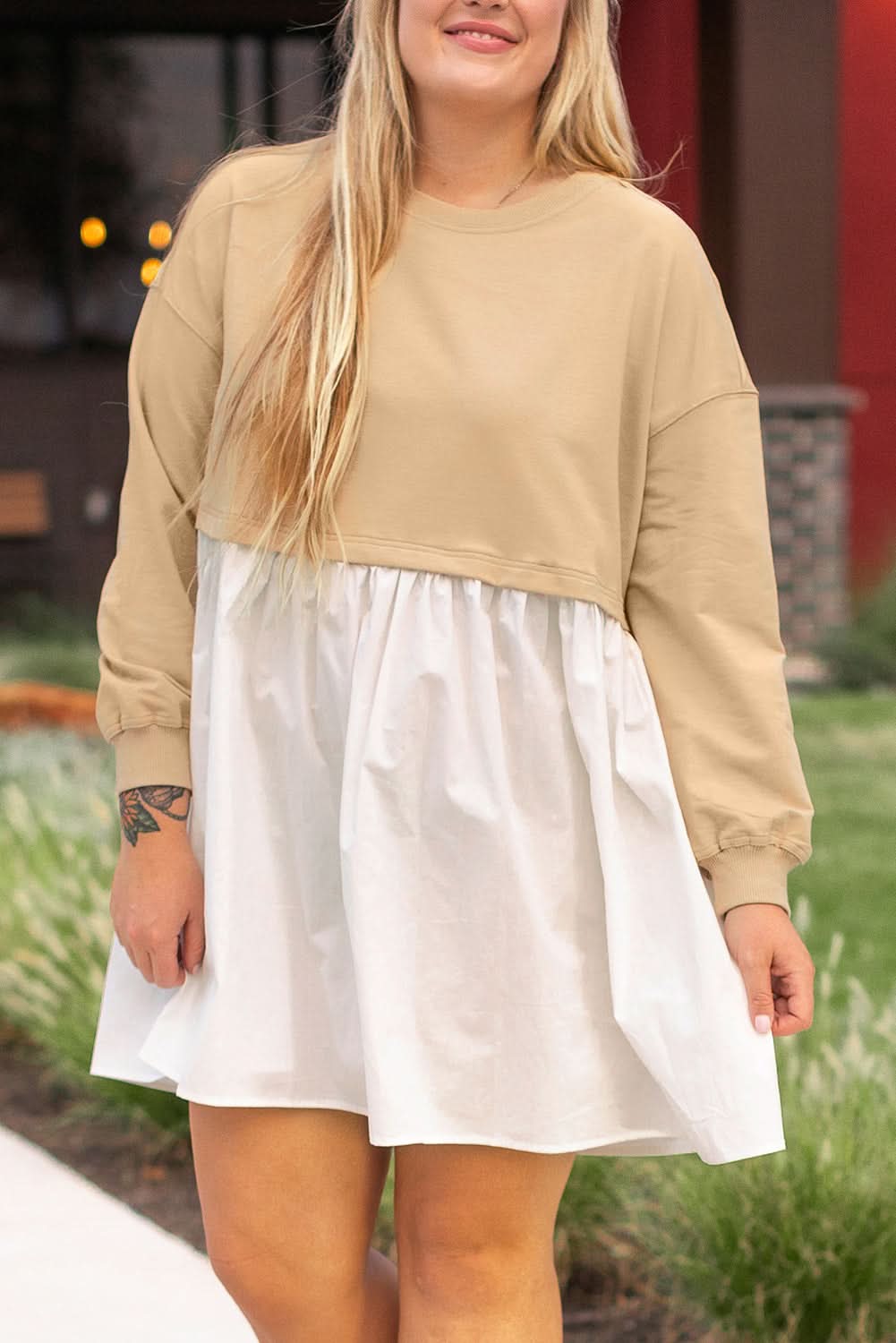 Chic apricot colorblock mini dress - Love Salve