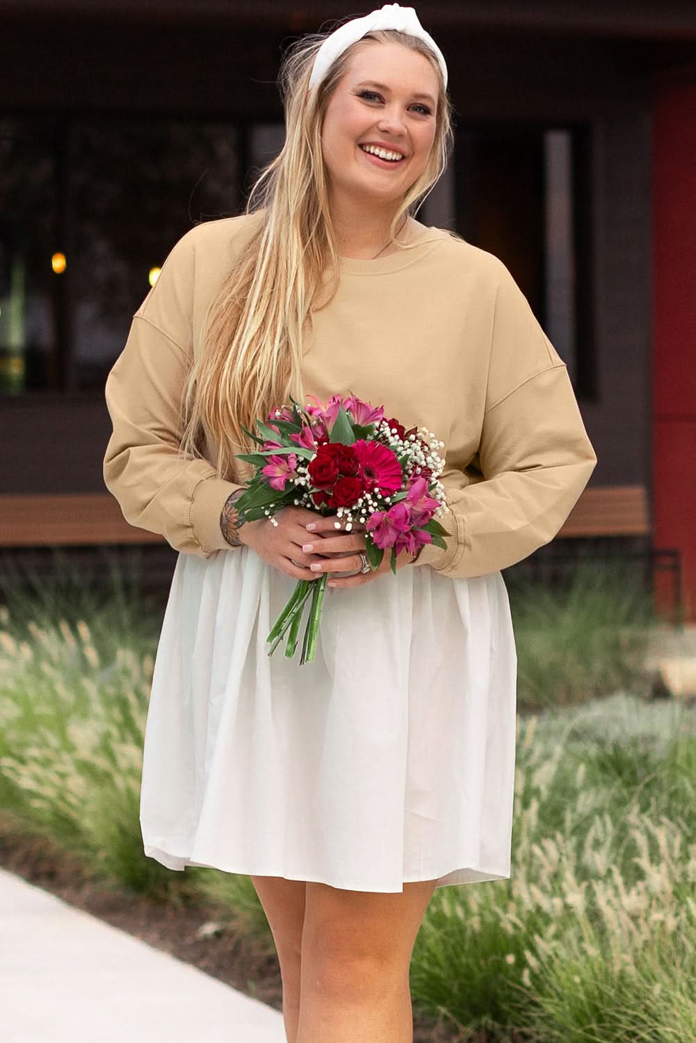 Chic apricot colorblock mini dress - Love Salve