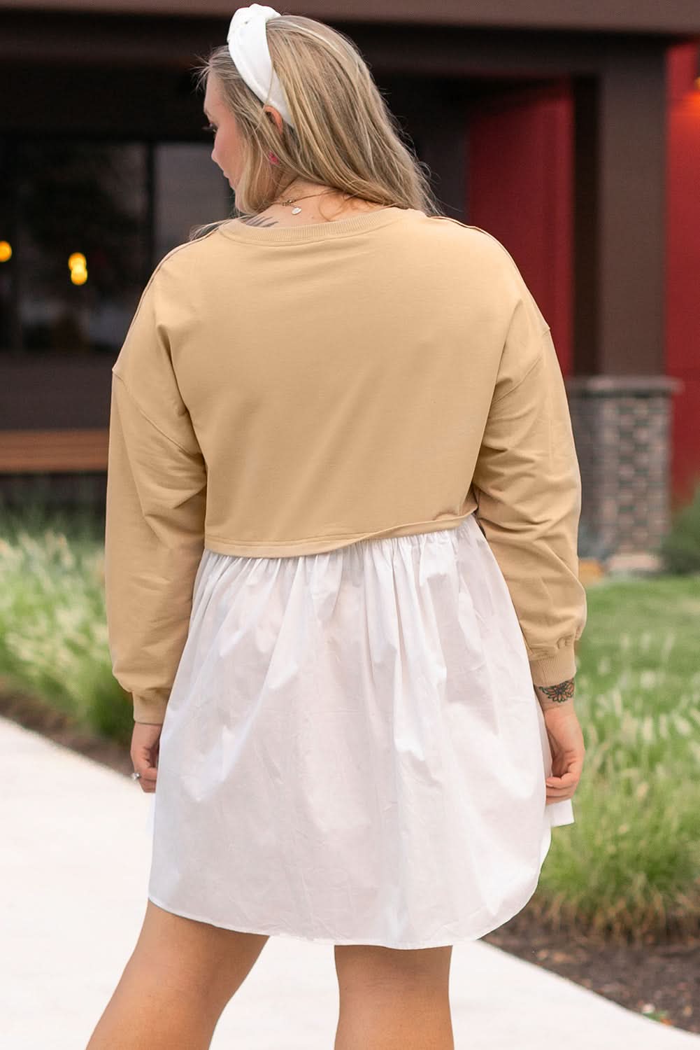 Chic apricot colorblock mini dress - Love Salve