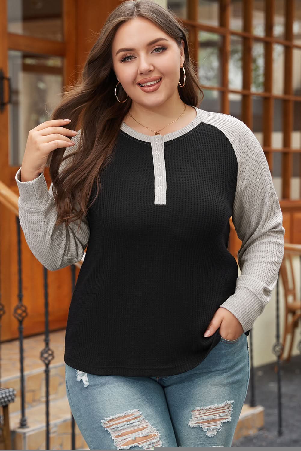Chic black plus-size button-up top - Love Salve
