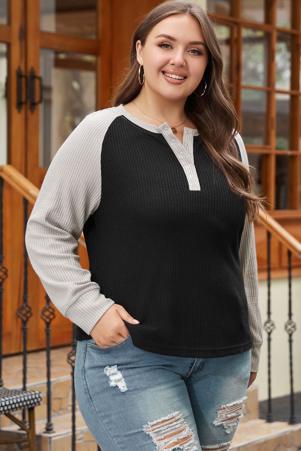 Chic black plus-size button-up top - Love Salve