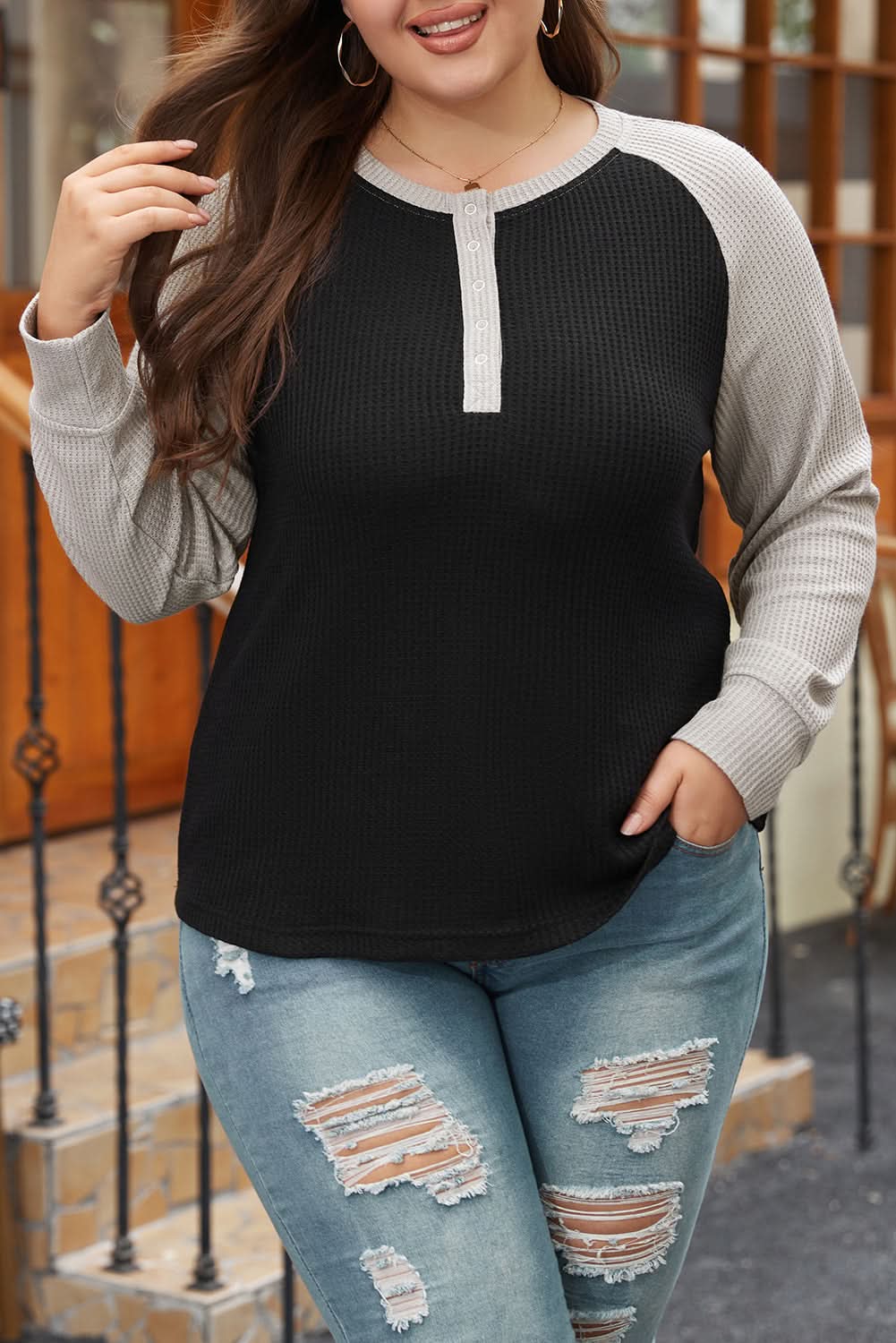 Chic black plus-size button-up top - Love Salve