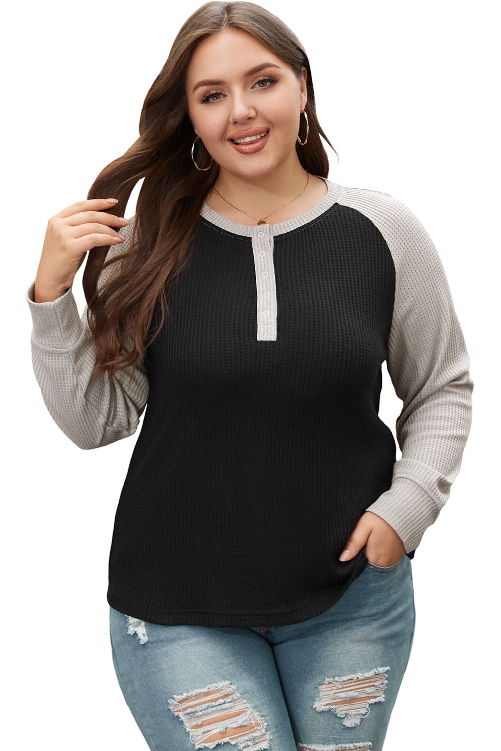 Chic black plus-size button-up top - Love Salve