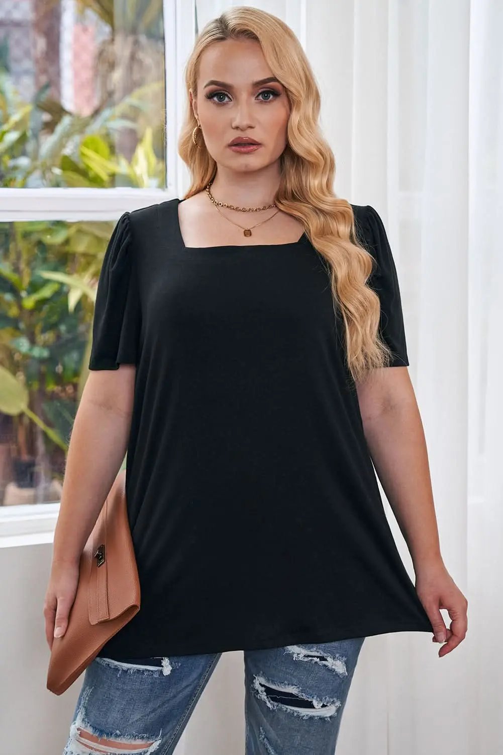 Chic black plus size top with ruching - Love Salve