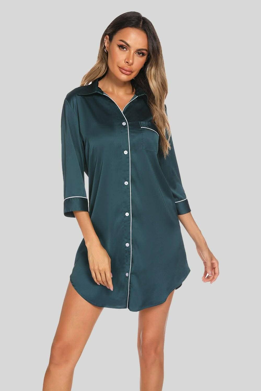 Chic button-up night dress with pocket