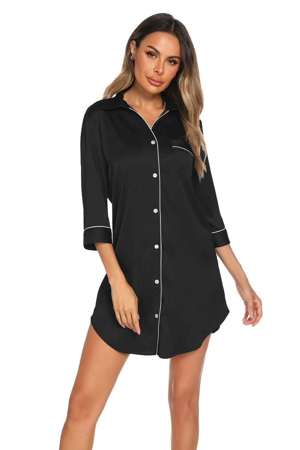 Chic button-up night dress with pocket