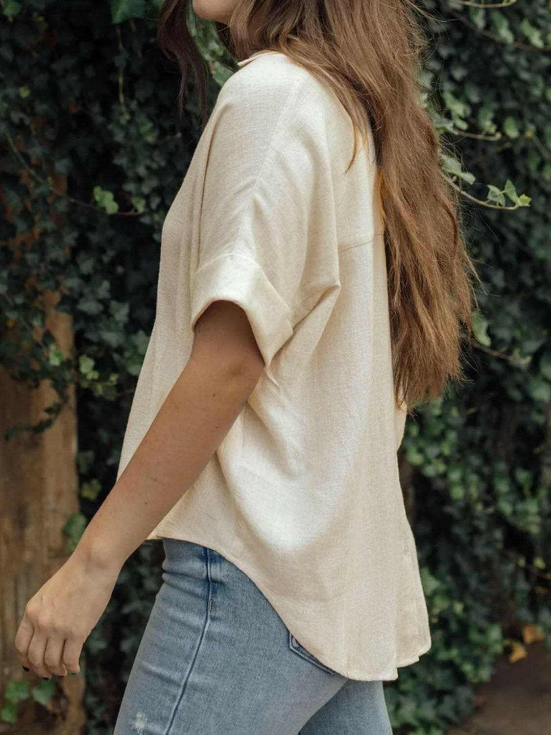 Chic cotton blouse with johnny collar - Love Salve