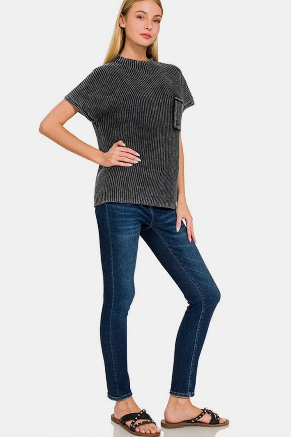 Chic cotton mock neck sweater with pockets - Love Salve