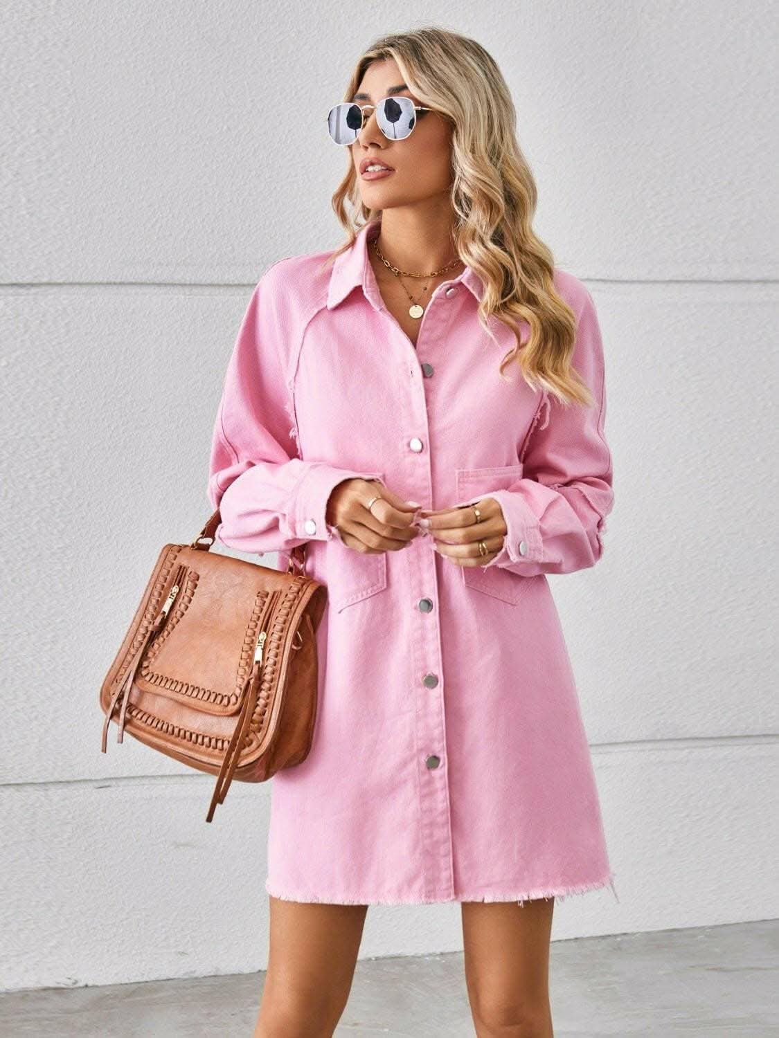 Chic denim shirt dress with pockets - Love Salve