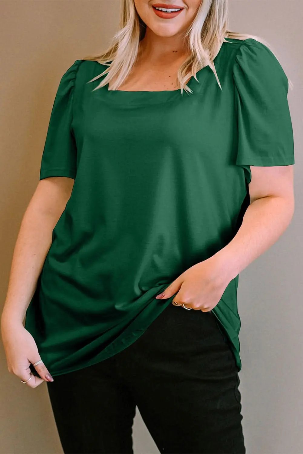 Chic green plus size square neck top - Love Salve
