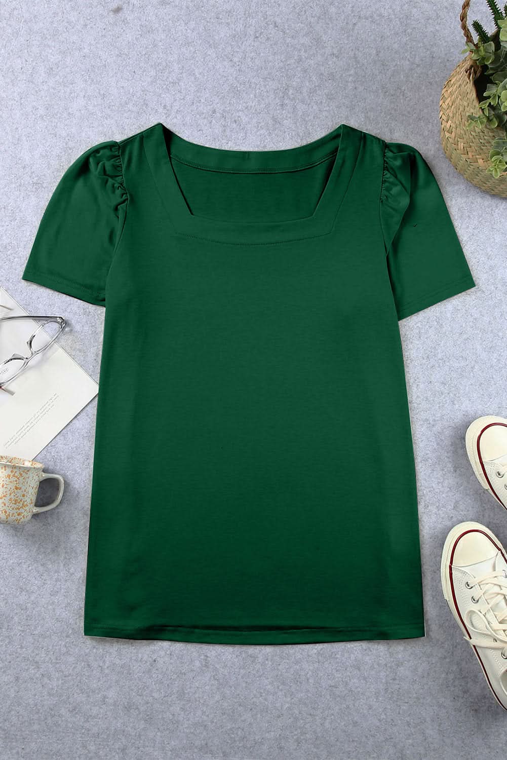 Chic green plus size square neck top - Love Salve