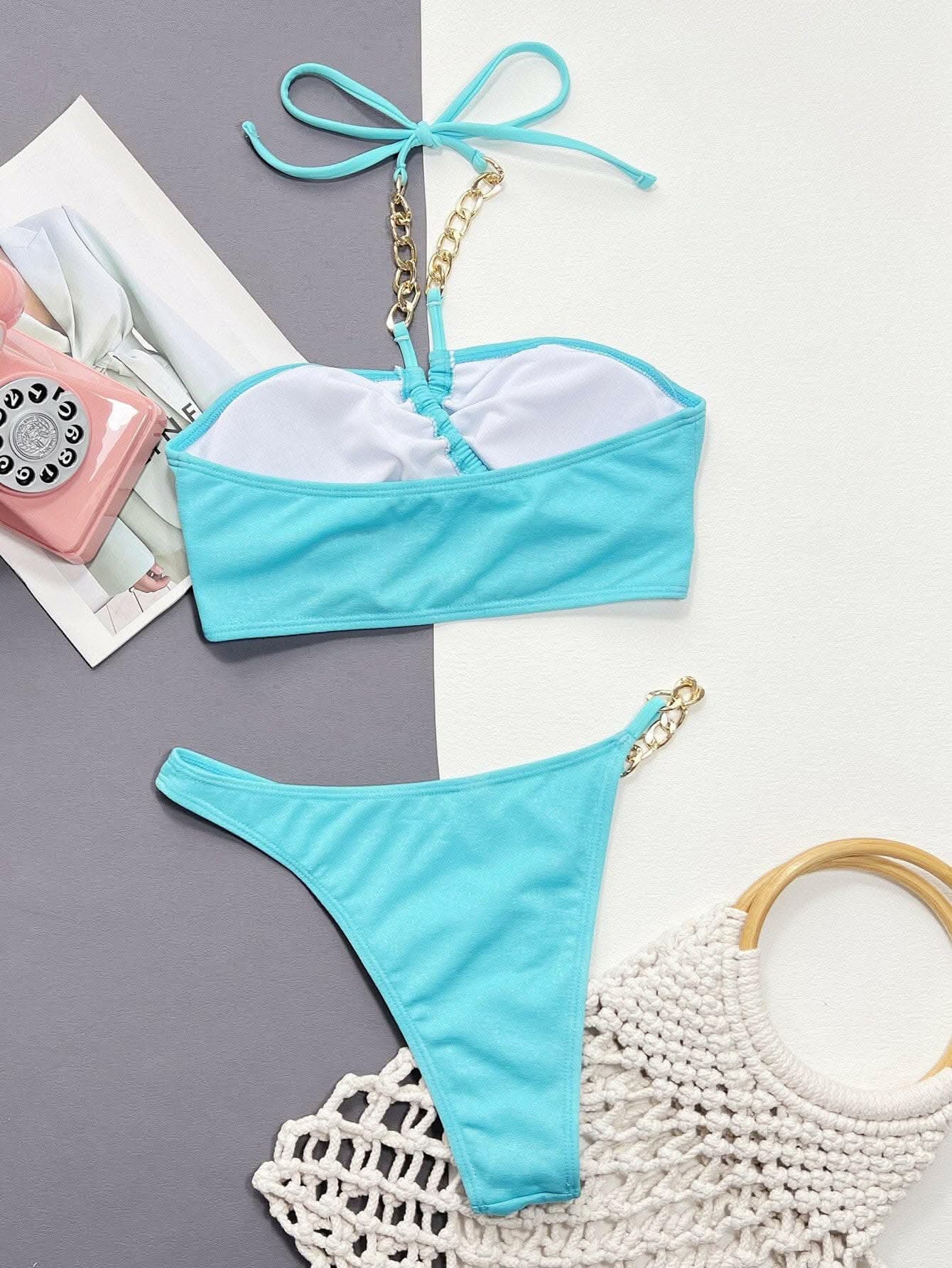 Chic halter bikini with chain accents - Love Salve