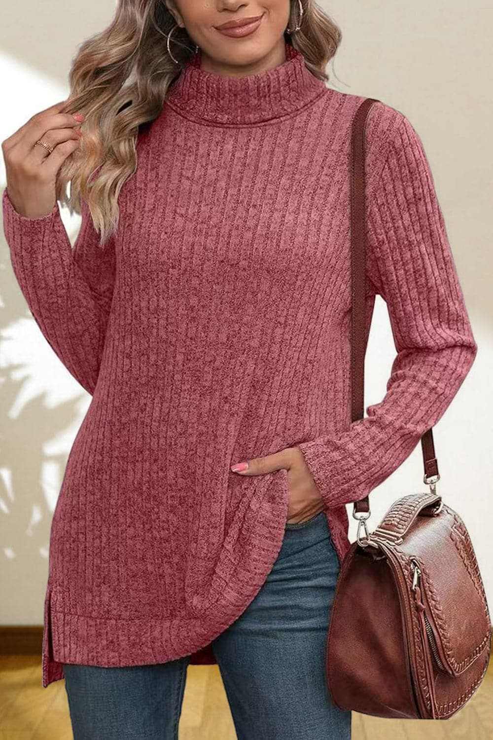 Chic high-low turtleneck top - Love Salve