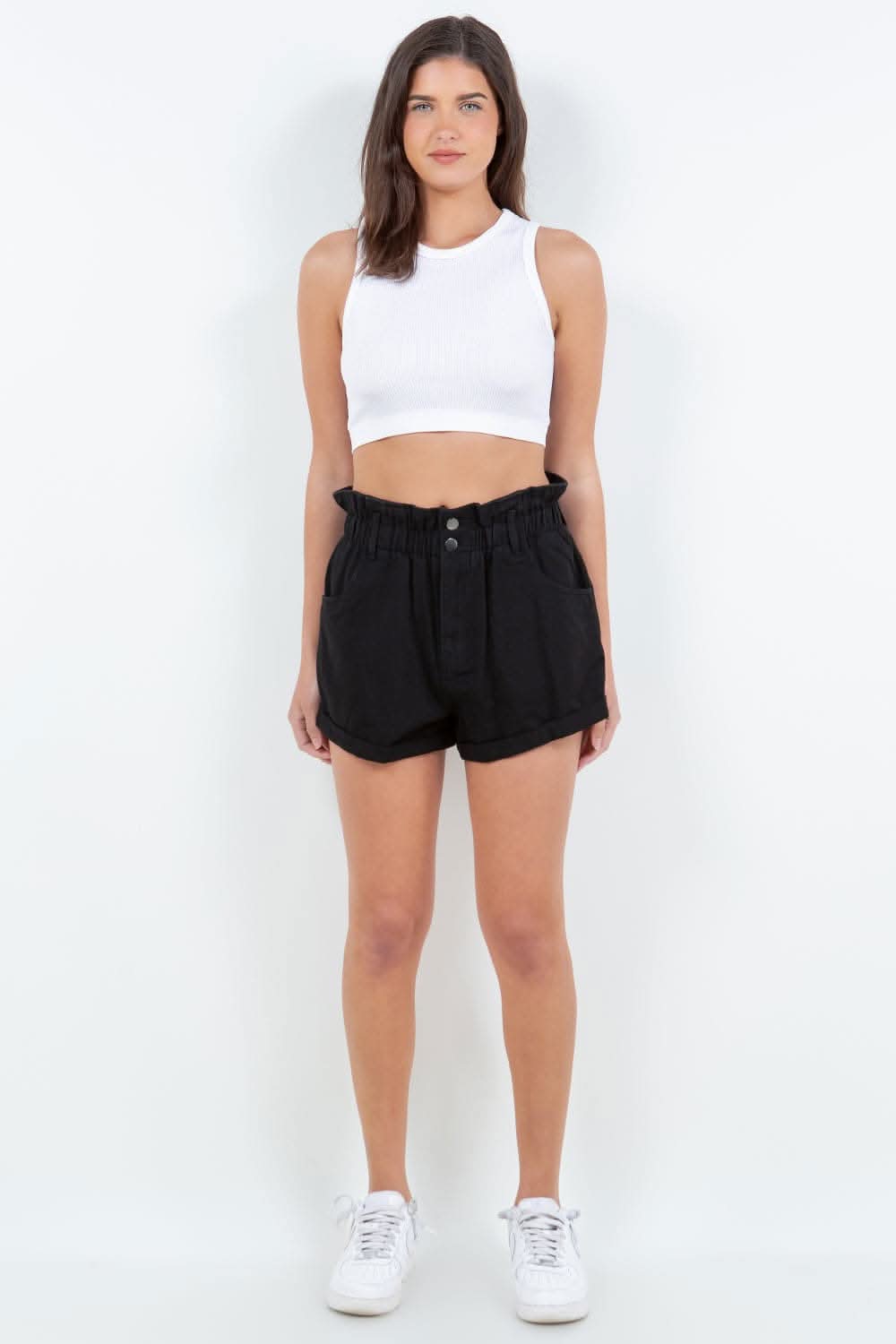 Chic high waist paper bag shorts