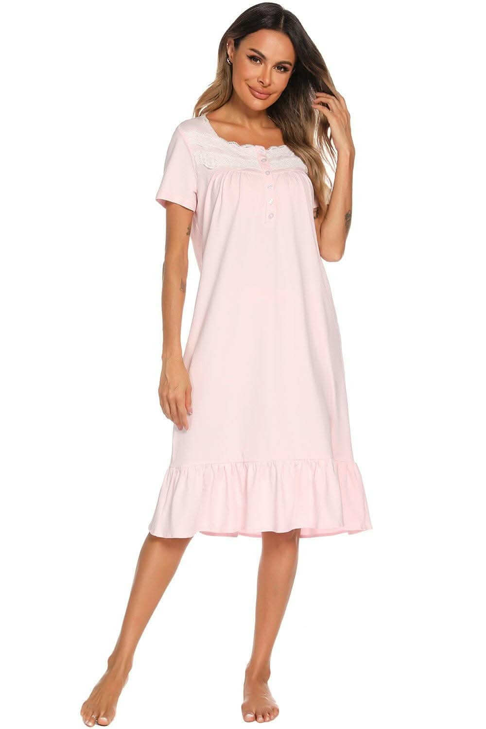 Chic lace-trimmed square neck dress - Love Salve