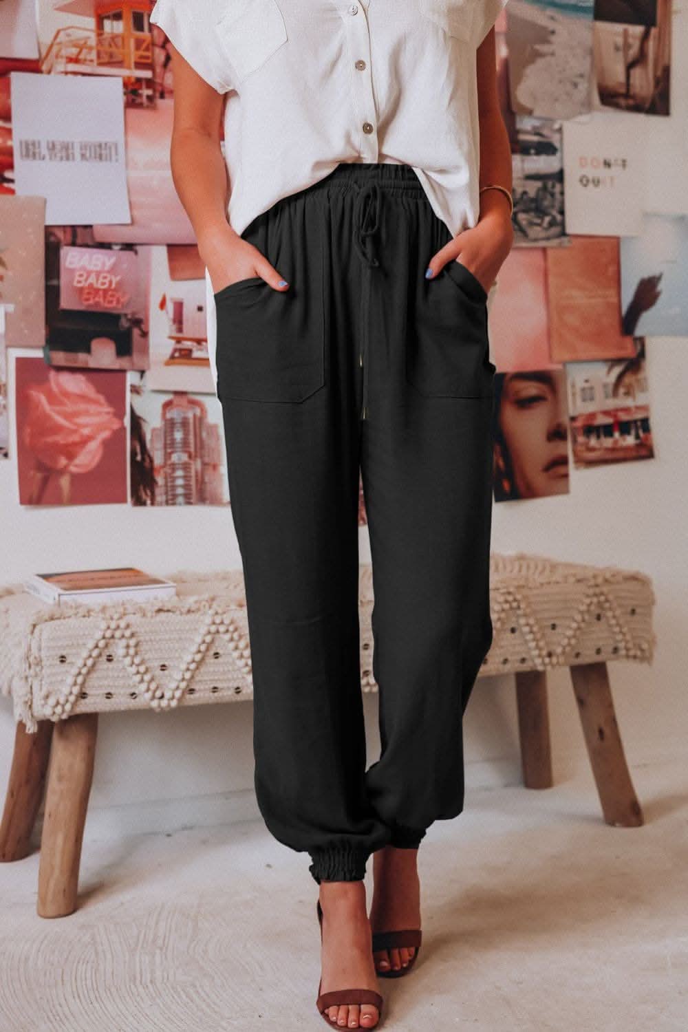 Chic long tied joggers with pockets