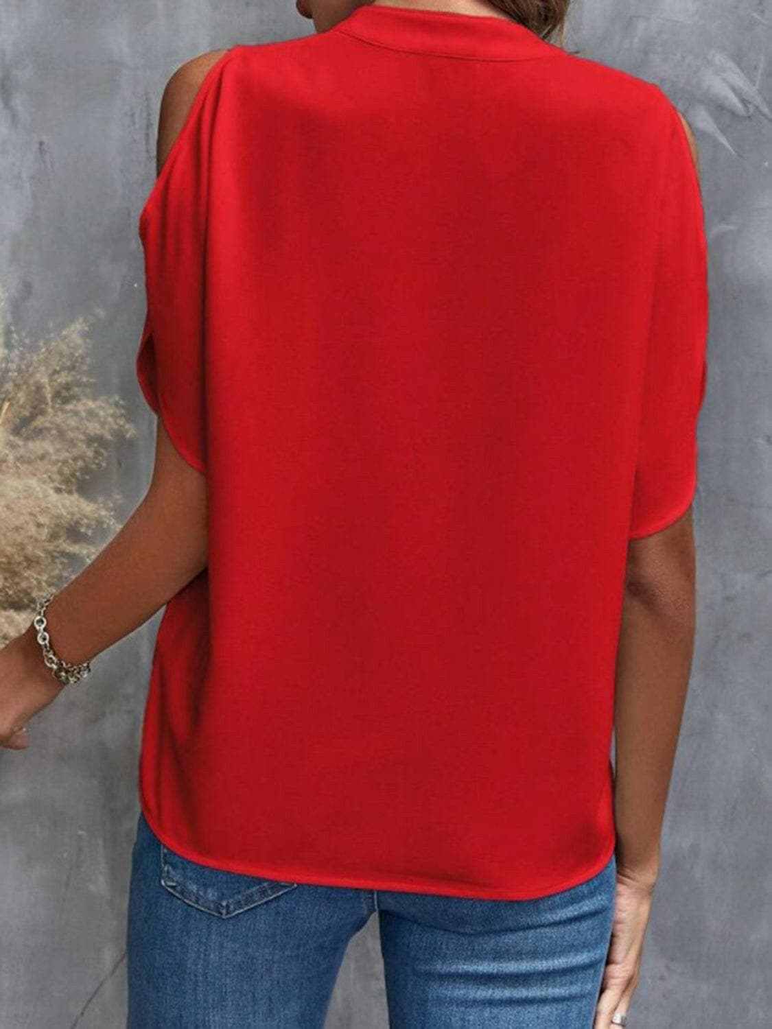 Chic notched cold shoulder blouse - Love Salve