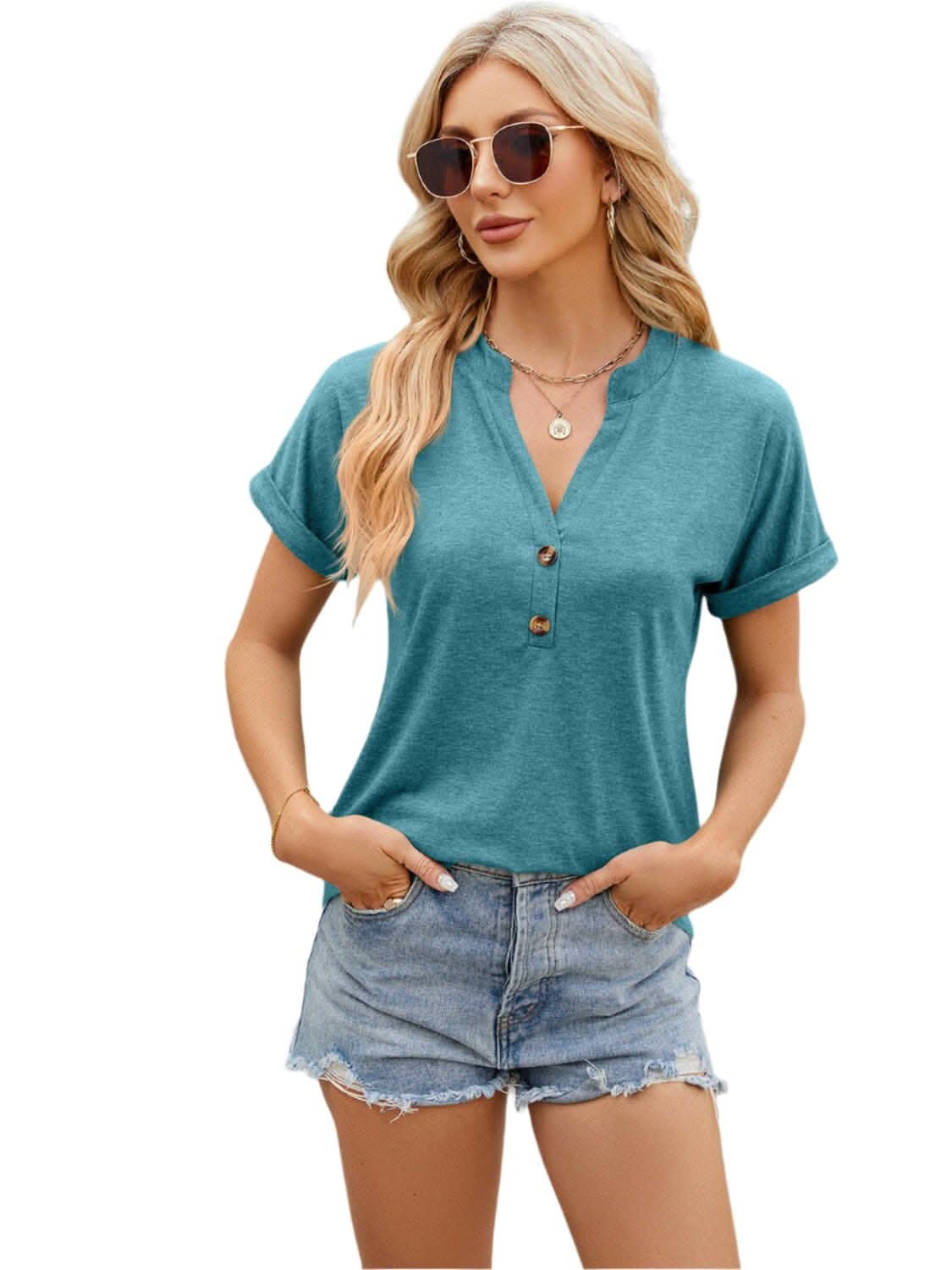 Chic notched short sleeve tee