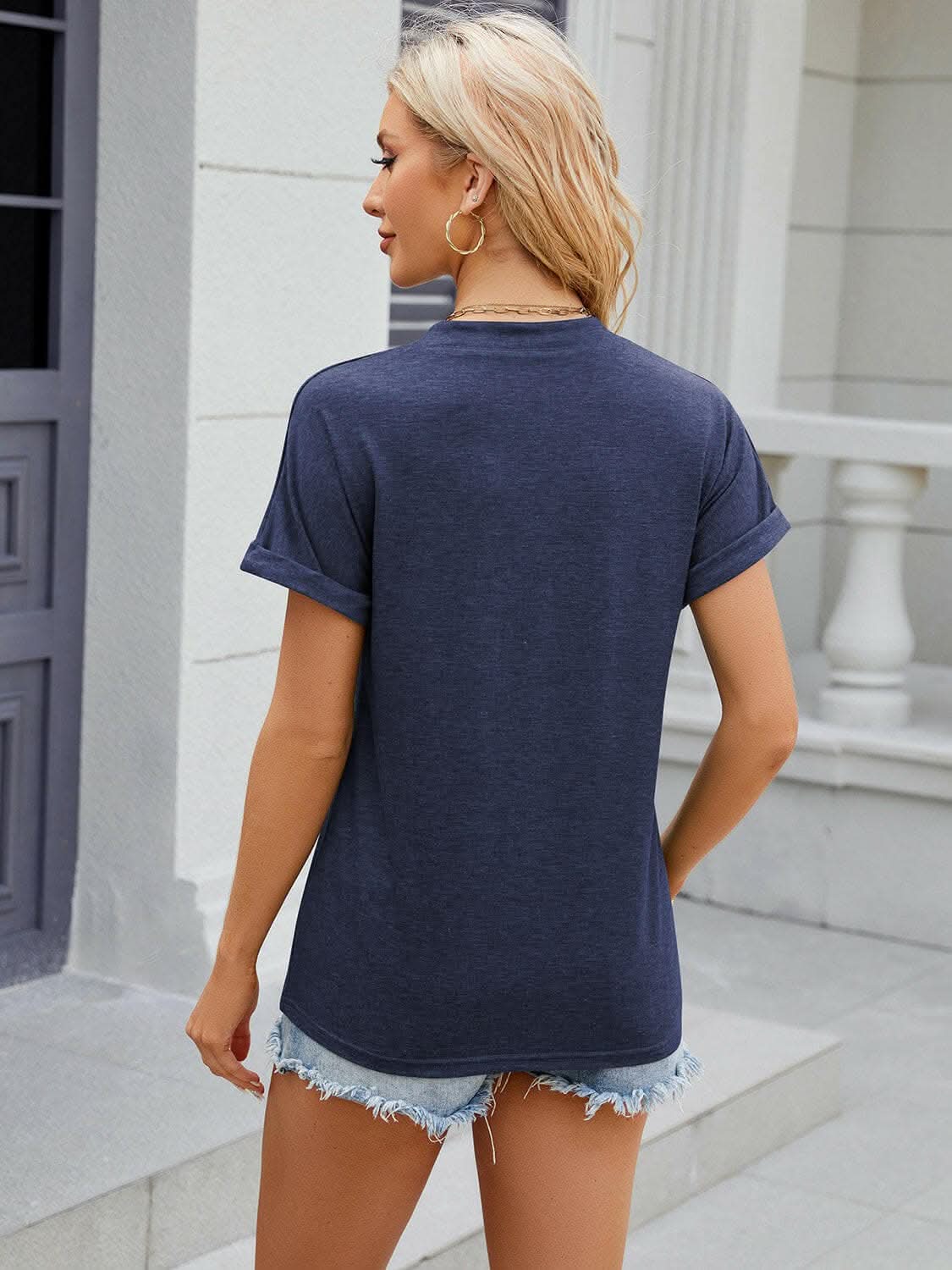 Chic notched short sleeve tee