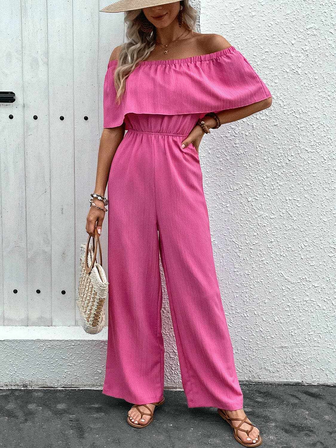 Chic off-shoulder wide-leg jumpsuit - Love Salve