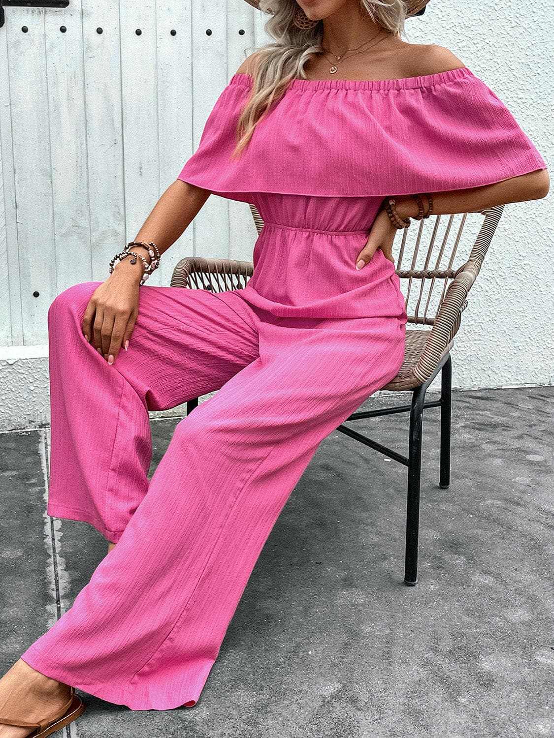 Chic off-shoulder wide-leg jumpsuit - Love Salve