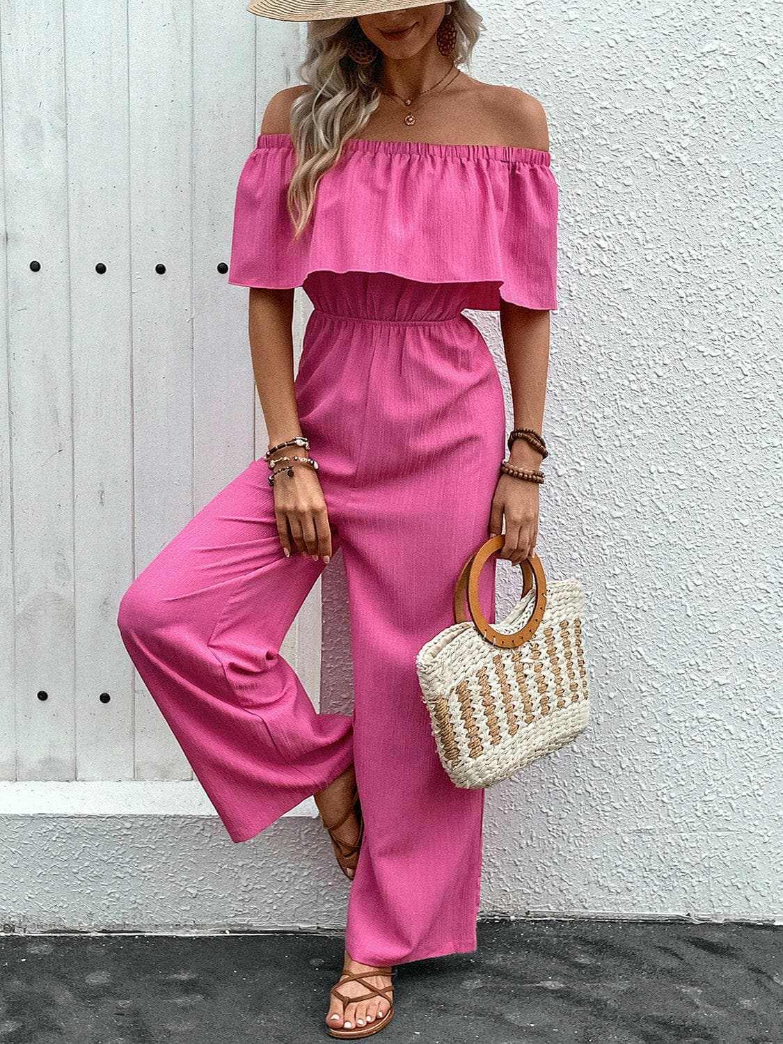 Chic off-shoulder wide-leg jumpsuit - Love Salve