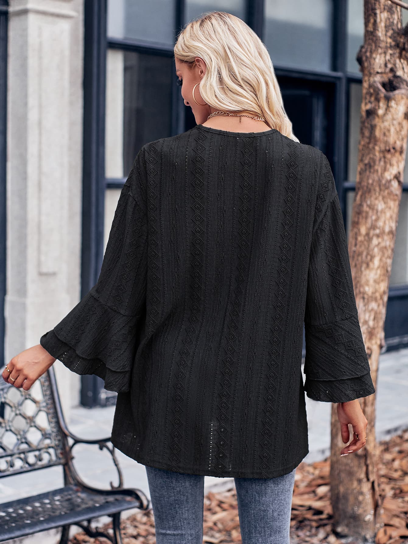 Chic open-front cardigan with eyelet sleeves