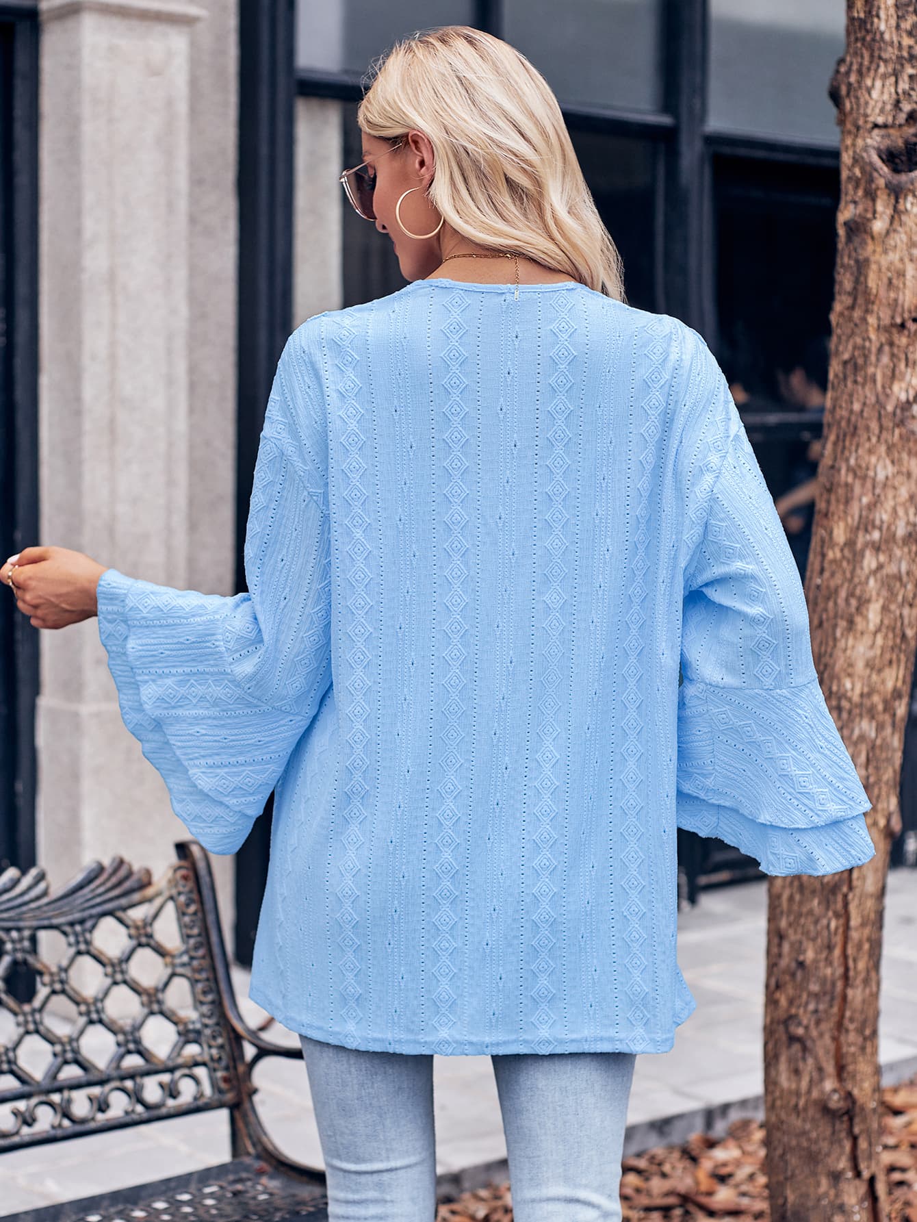 Chic open-front cardigan with eyelet sleeves