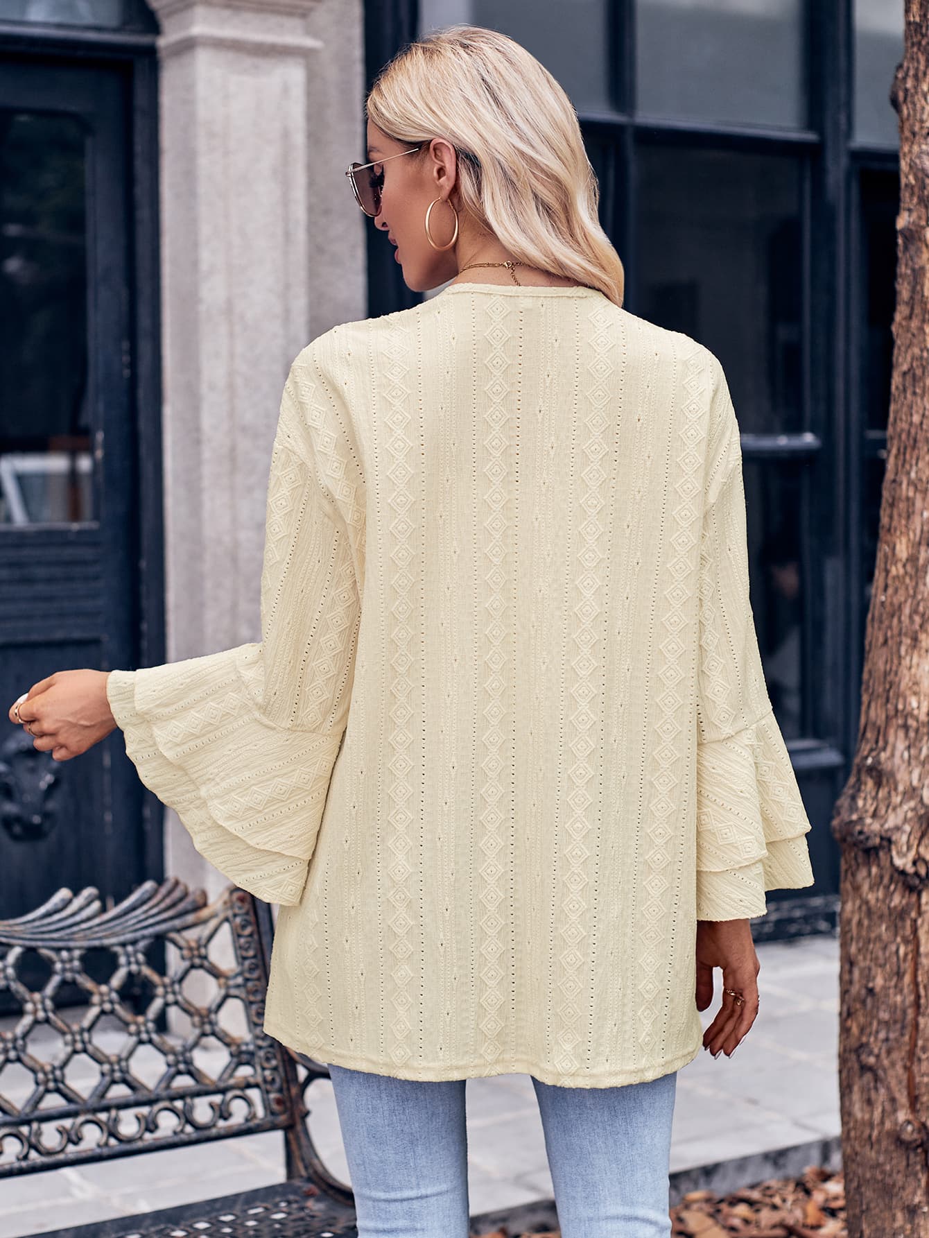 Chic open-front cardigan with eyelet sleeves