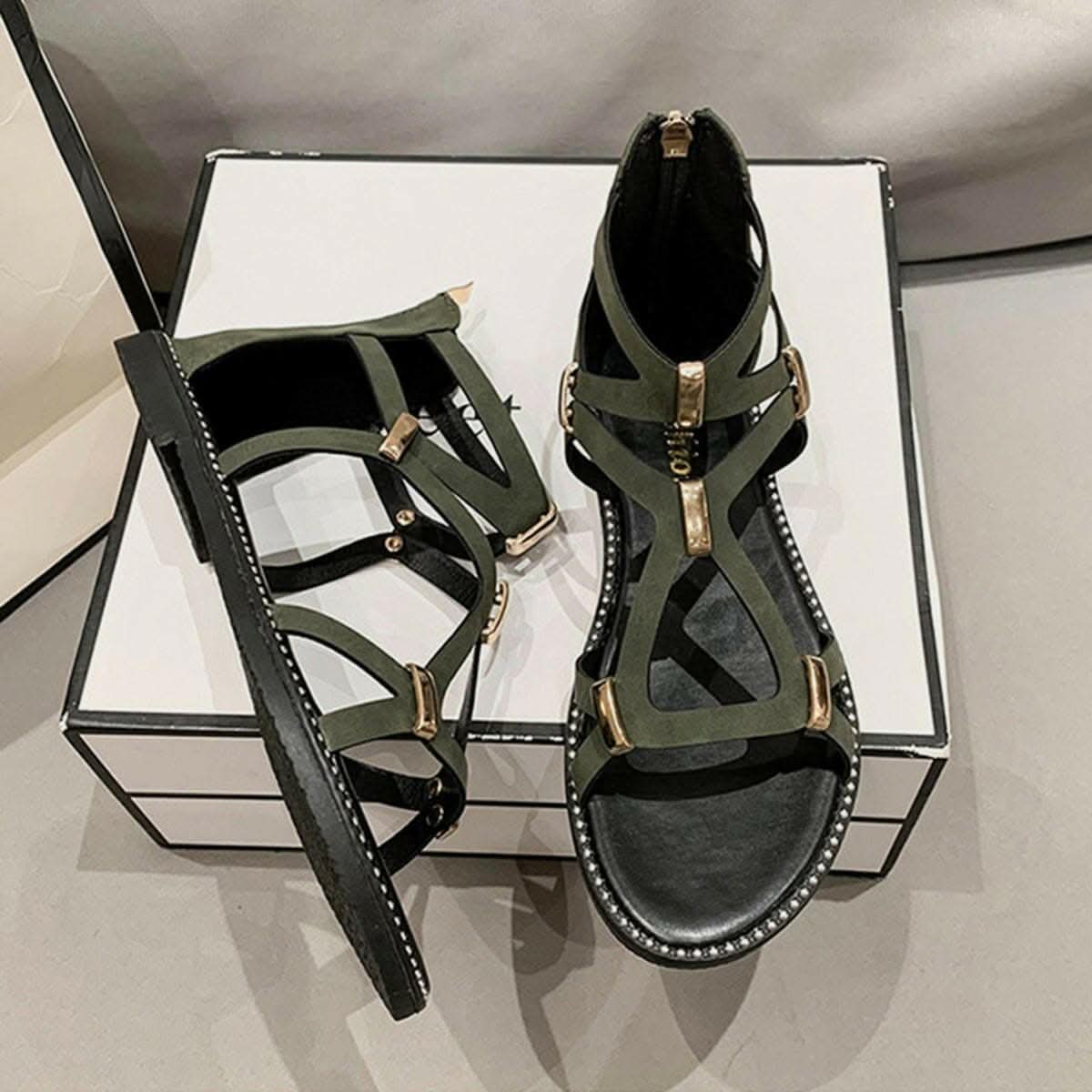 Chic open-toe flat sandals with zipper - Love Salve