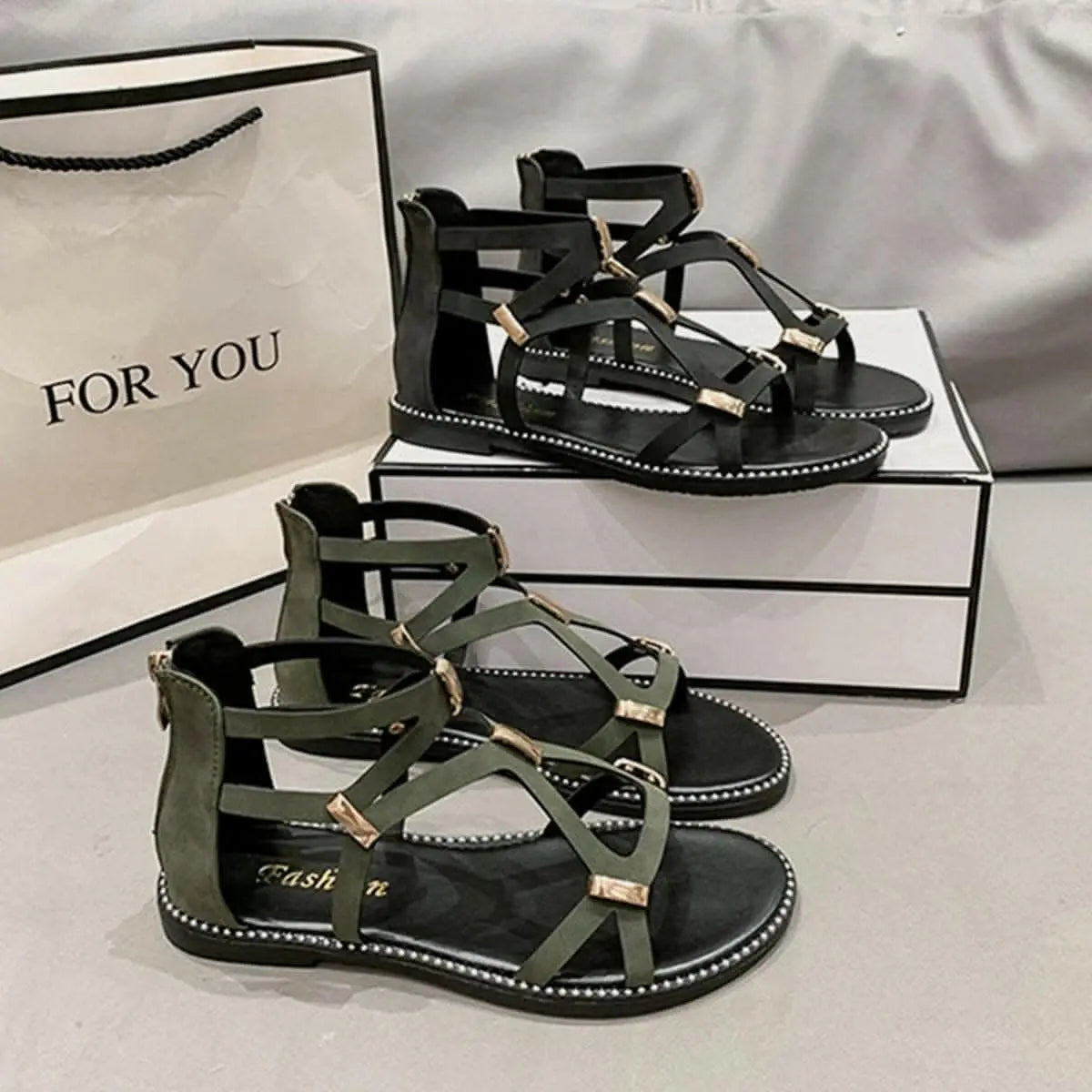 Chic open-toe flat sandals with zipper - Love Salve