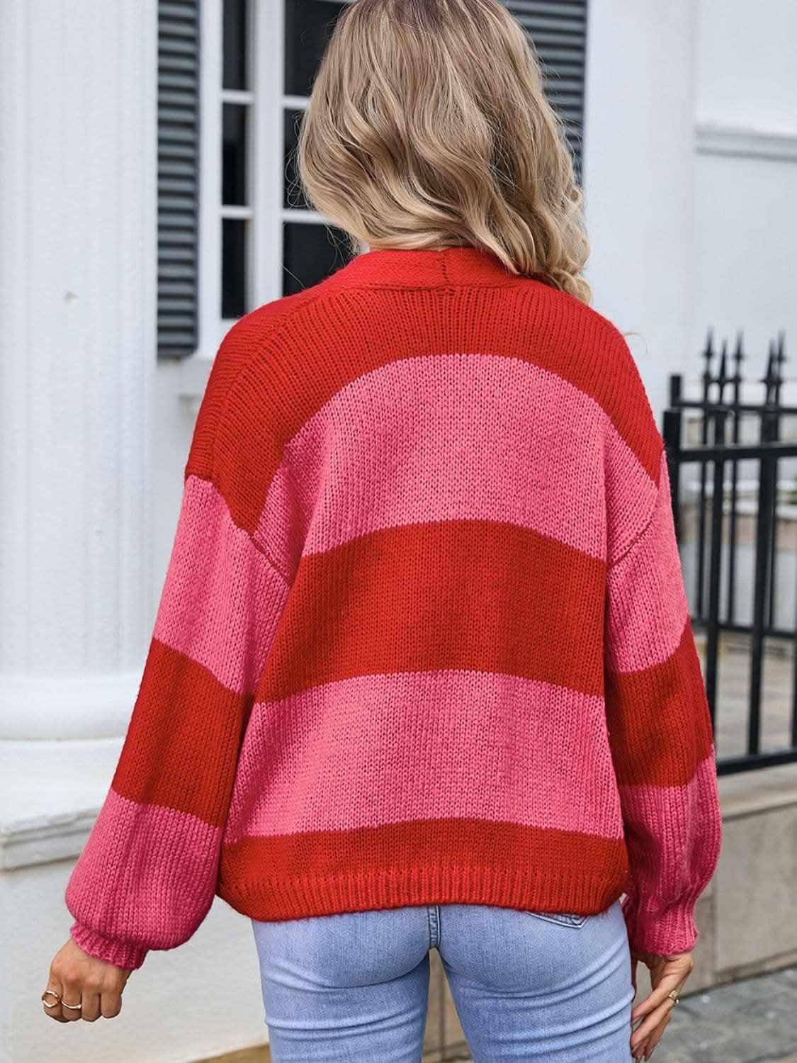 Chic open front cardigan - striped