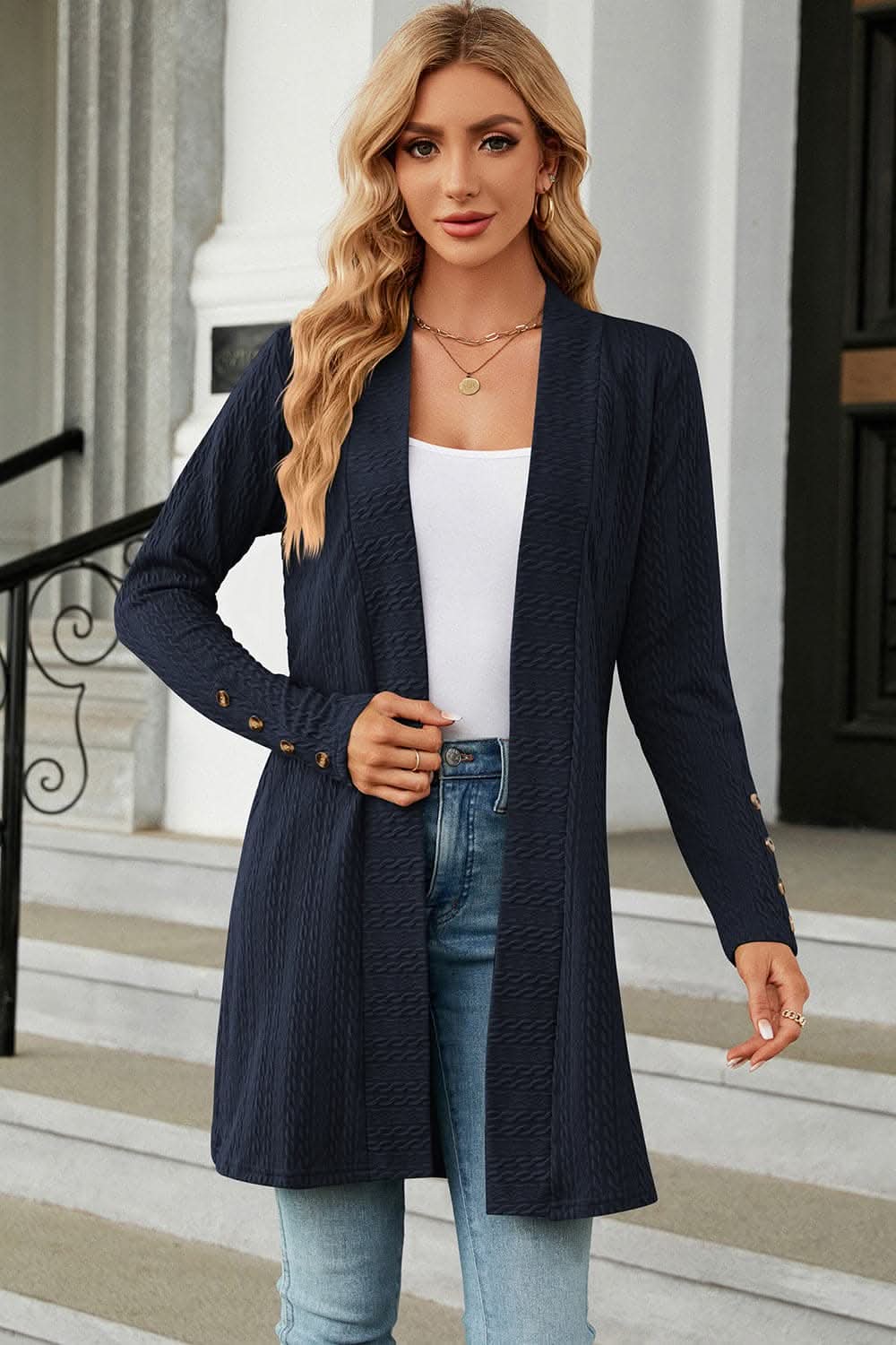 Chic open front cardigan with buttons